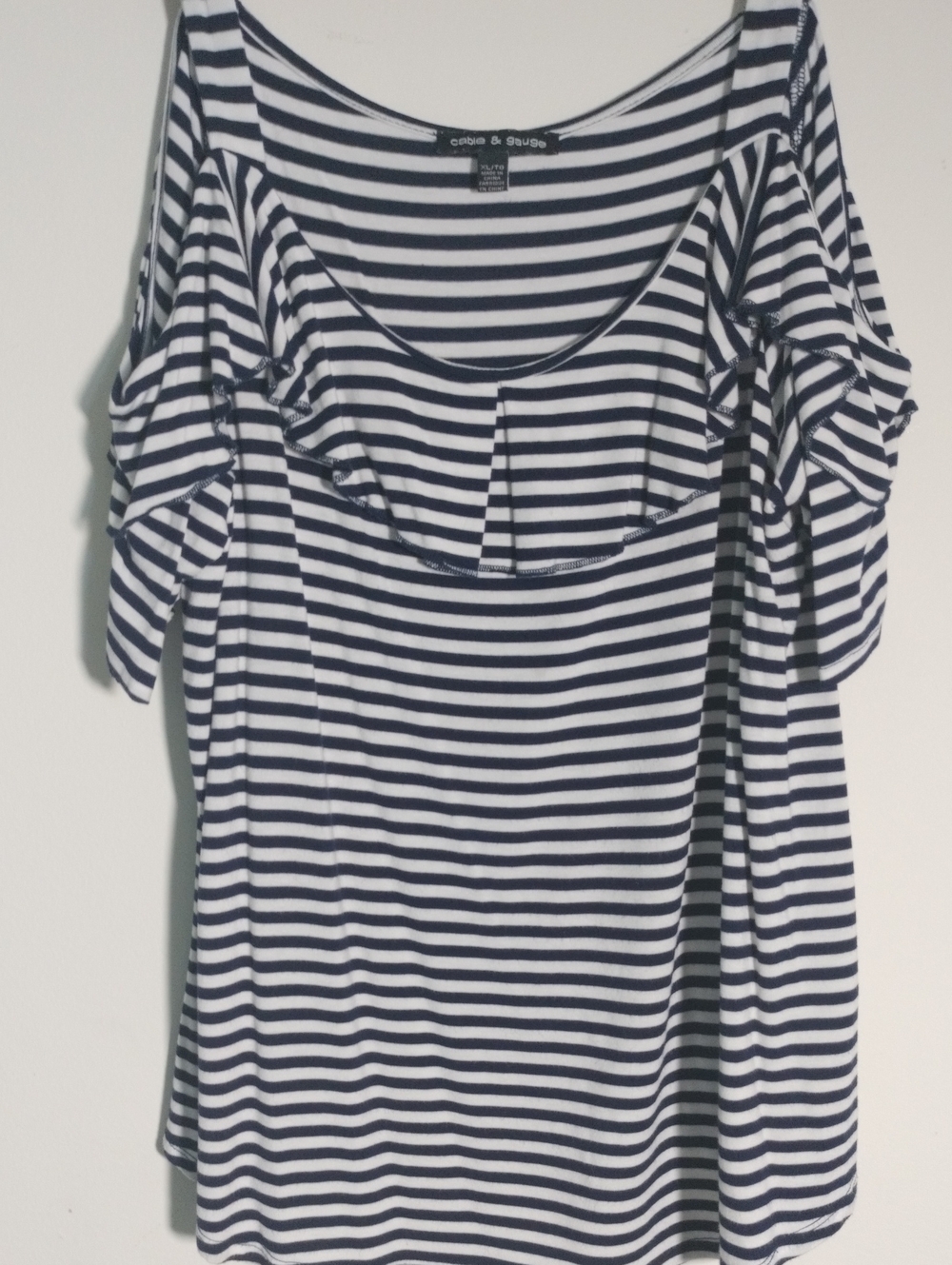 Apt. 9 Navy and White Striped Cold-Shoulder Ruffle Tee Summer ⛱️ Sale